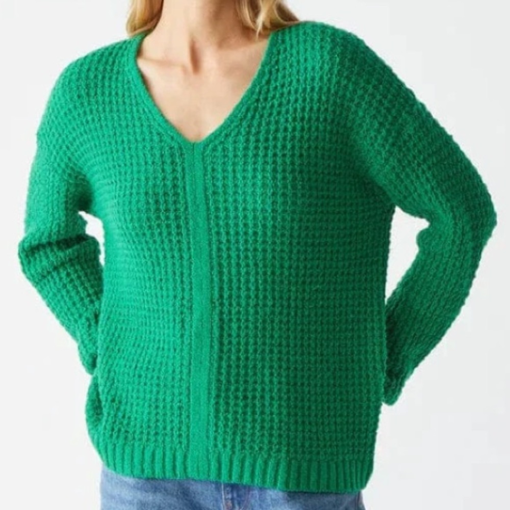 Michael Stars Kelsie Kelly Green Pullover V-Neck Sweater Size Small